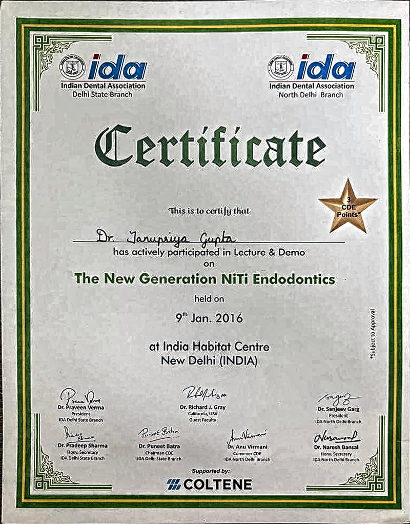 Dental certificate