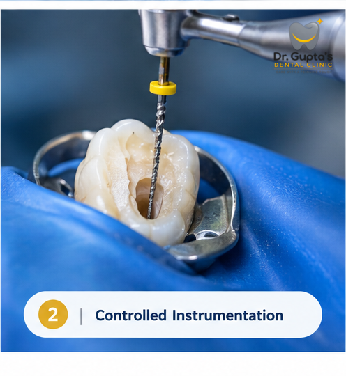 Endodontic file being used inside a root canal